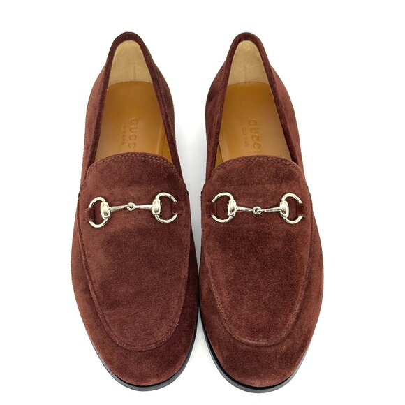 Gucci Jordaan Horsebit Bit Suede Slip On Loafers Flat Shoes Chocolate - Picture 8 of 16